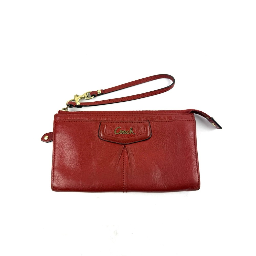 Coach Ashley Wallet Red Leather Clutch Wristlet Organizer Y2K Brush Gold Accent